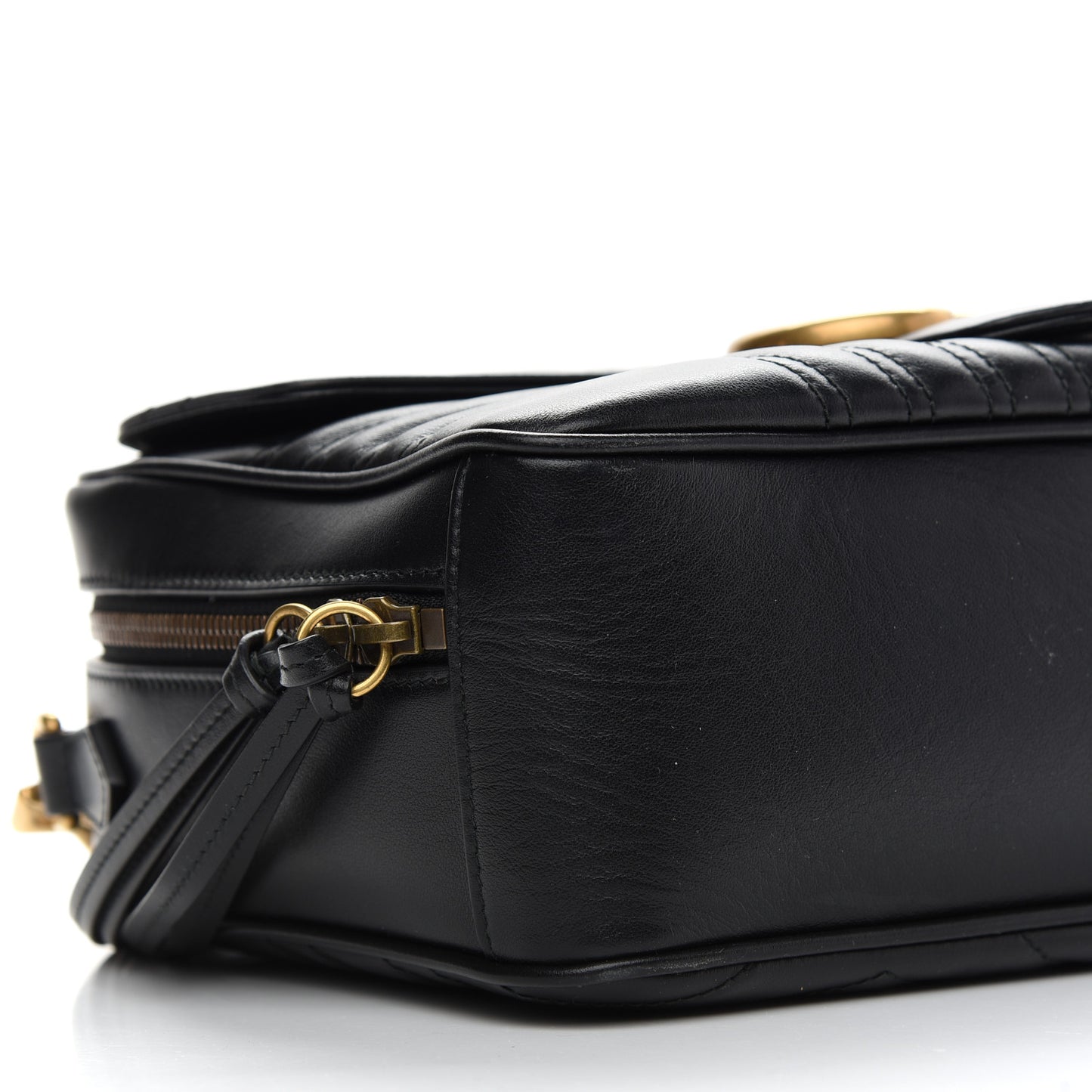 Calfskin Matelasse Sylvie Web Small GG Marmont Top Handle Shoulder Bag Black