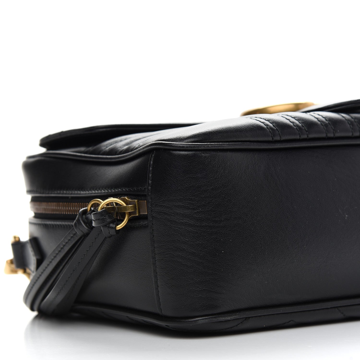 Gucci Calfskin Matelasse Sylvie Web Small GG Marmont Top Handle Shoulder Bag Black 8 of 9