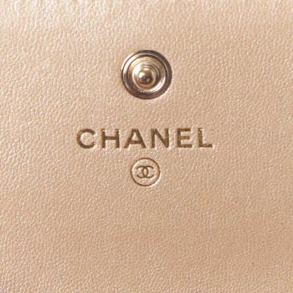Chanel Metallic Lambskin Quilted Camellia Card Holder On Chain Gold 9 of 10