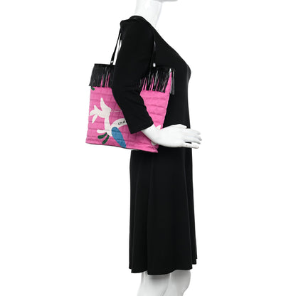 Chanel Canvas Patent Large Fringe Tote Pink 2 of 10