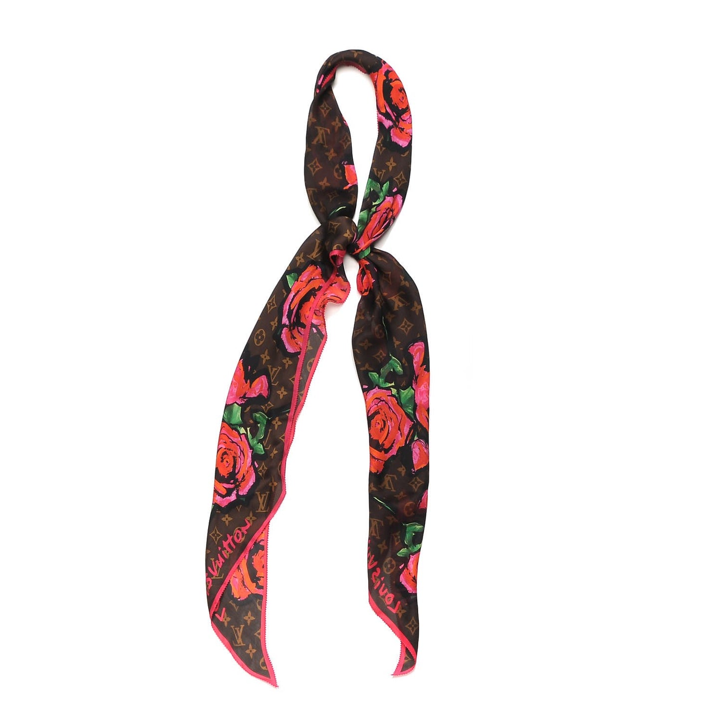 Silk Monogram Roses Scarf Marron