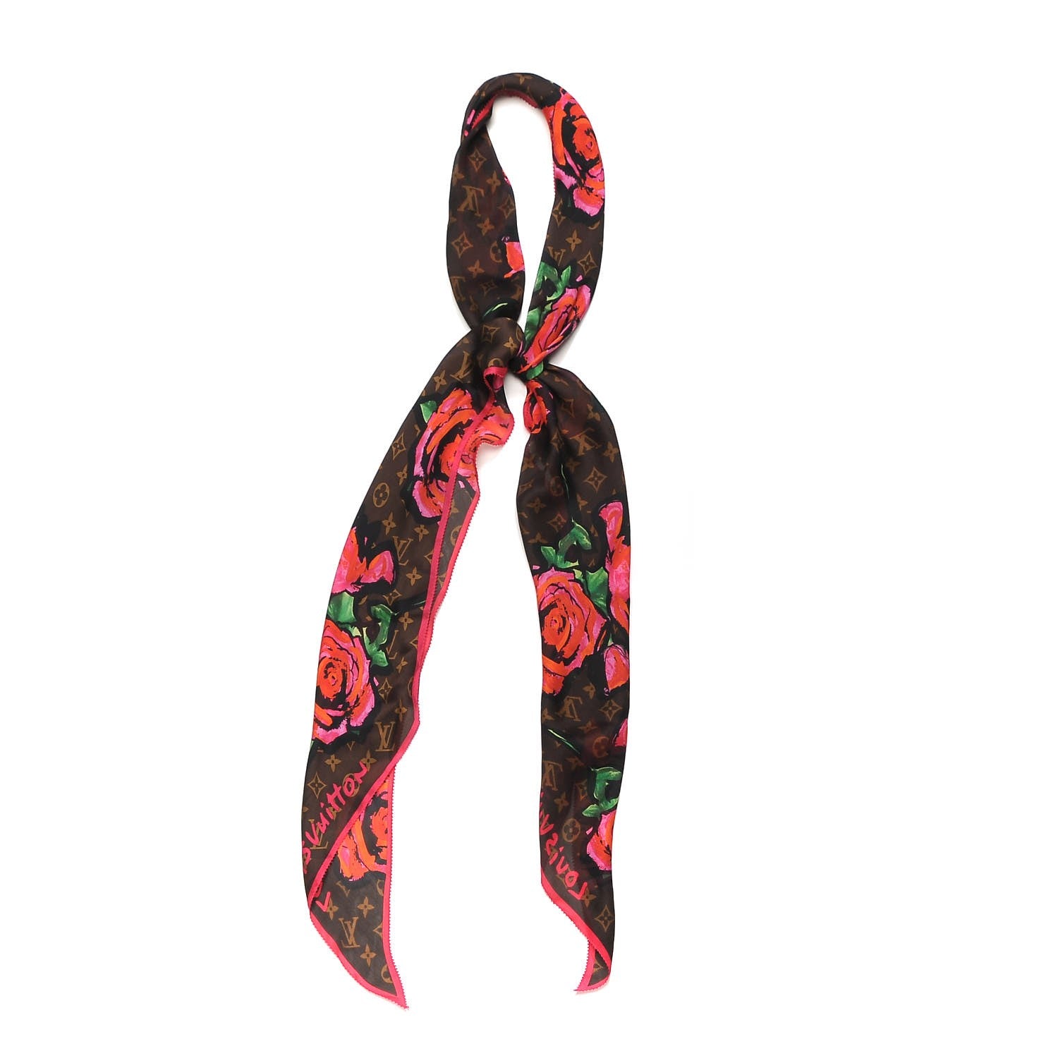 Louis Vuitton Silk Monogram Roses Scarf Marron 1 of 6