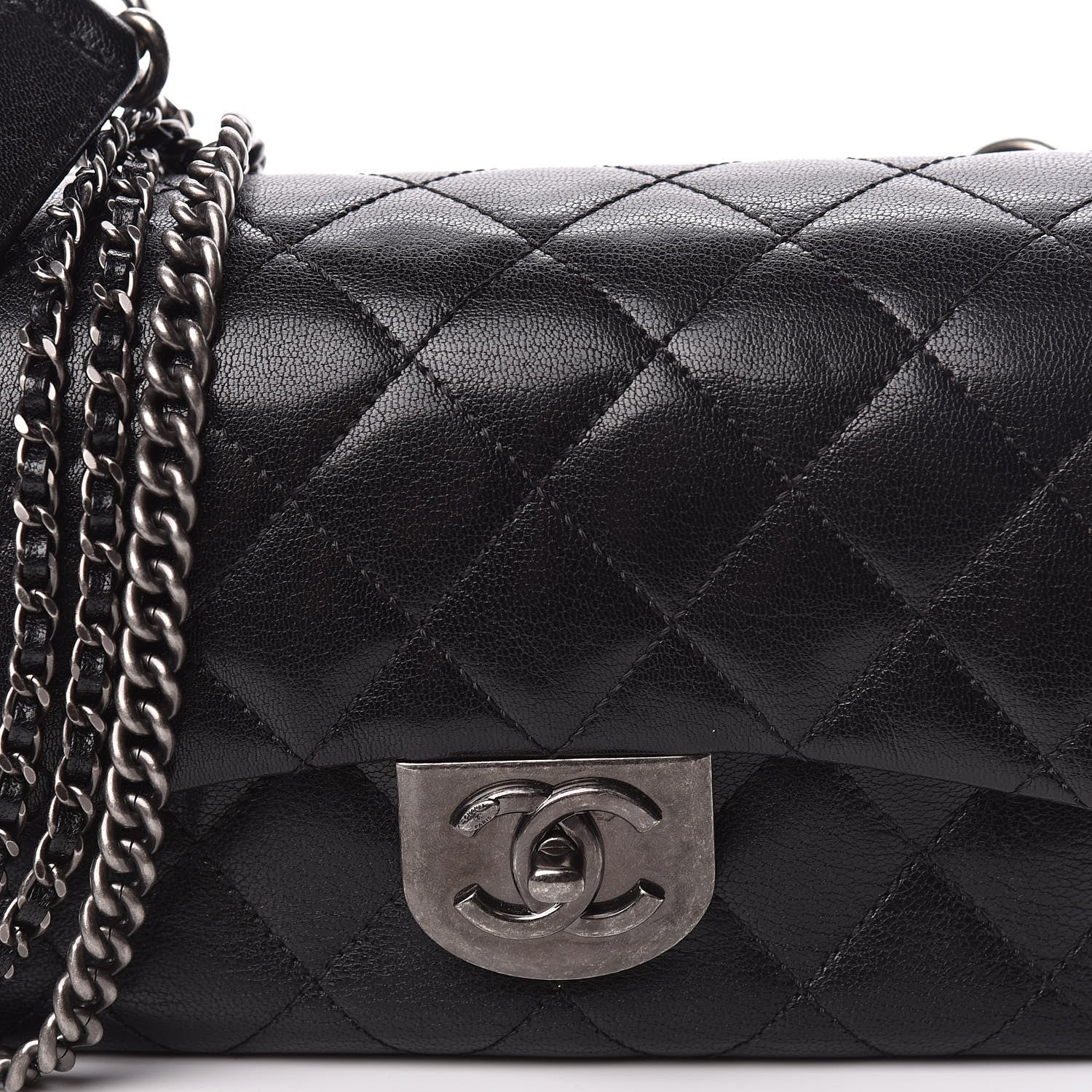 Chanel Shiny Goatskin Quilted Small Double Carry Waist Chain Flap Black 11 of 12