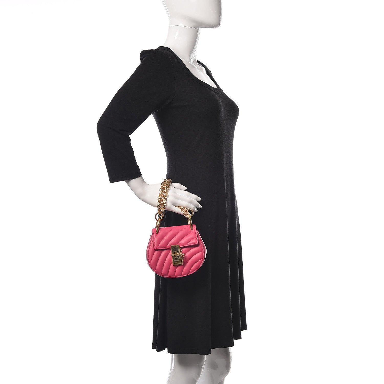 Chloe Calfskin Quilted Nano Drew Bijou Shoulder Bag Fuchsia Rose 2 of 14
