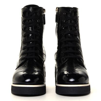 Chanel Shiny Crumpled Lambskin Lace Up Combat Boots 38.5 Black 4 of 12