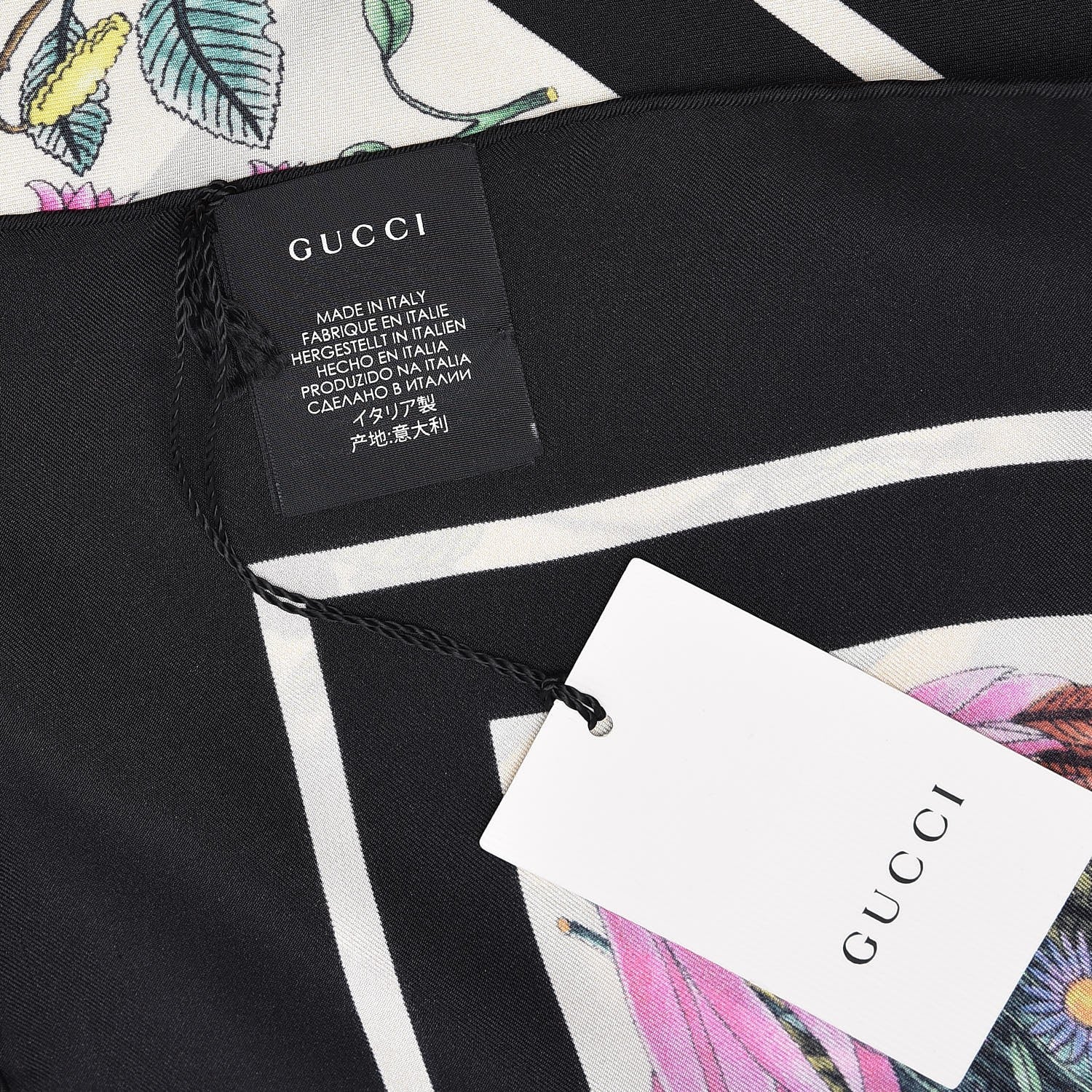 Gucci Silk Floral Festival Square Scarf Black Ivory 5 of 6