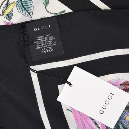 Gucci Silk Floral Festival Square Scarf Black Ivory 5 of 6