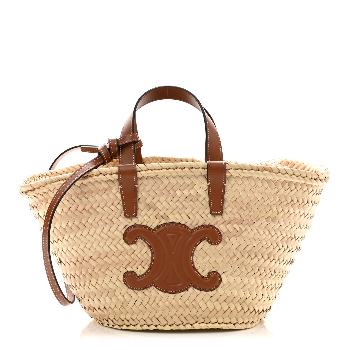 Raffia Calfskin Triomphe Teen Panier Tan