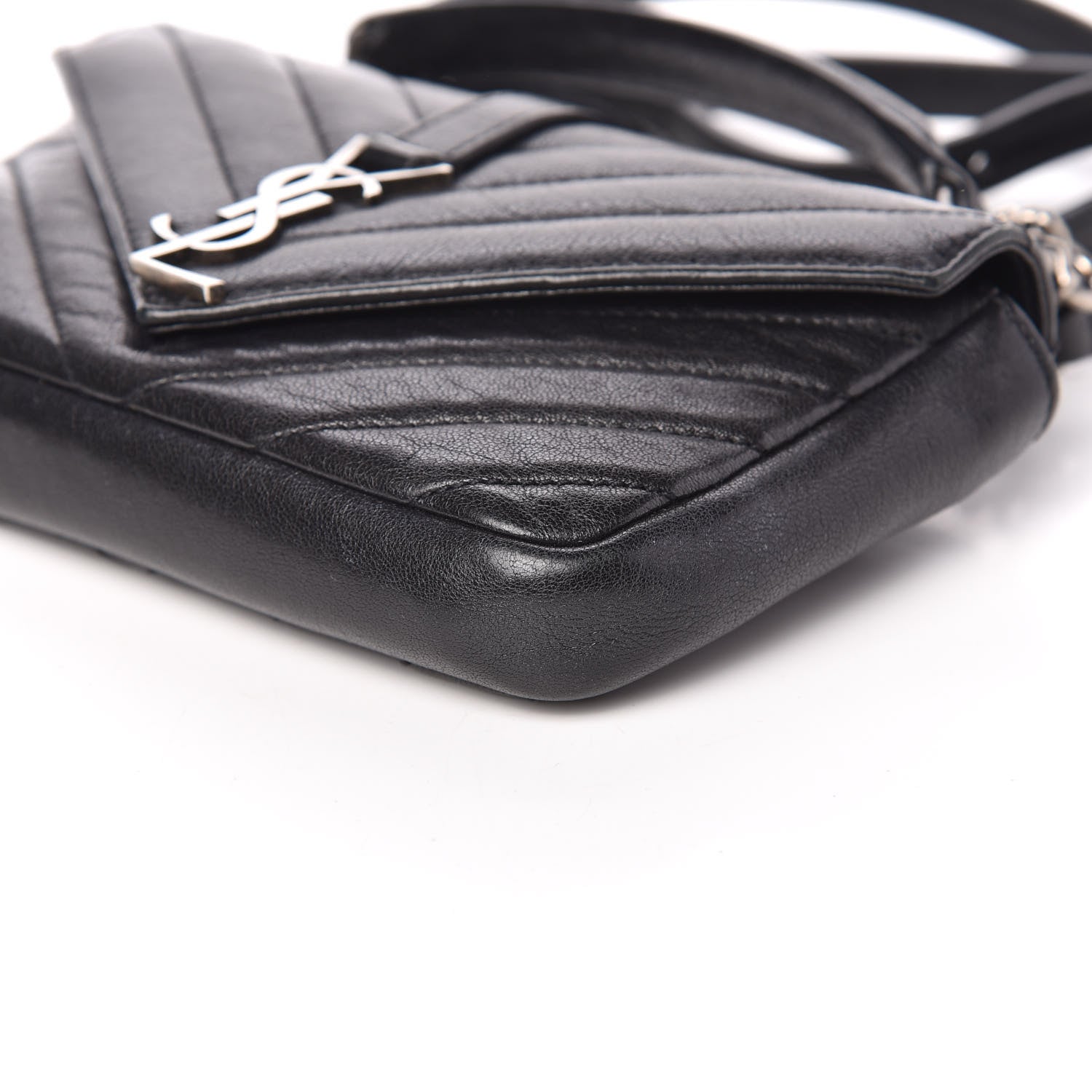 Saint Laurent Sheepskin Matelasse Chevron Monogram College Chain Wallet Black 8 of 8
