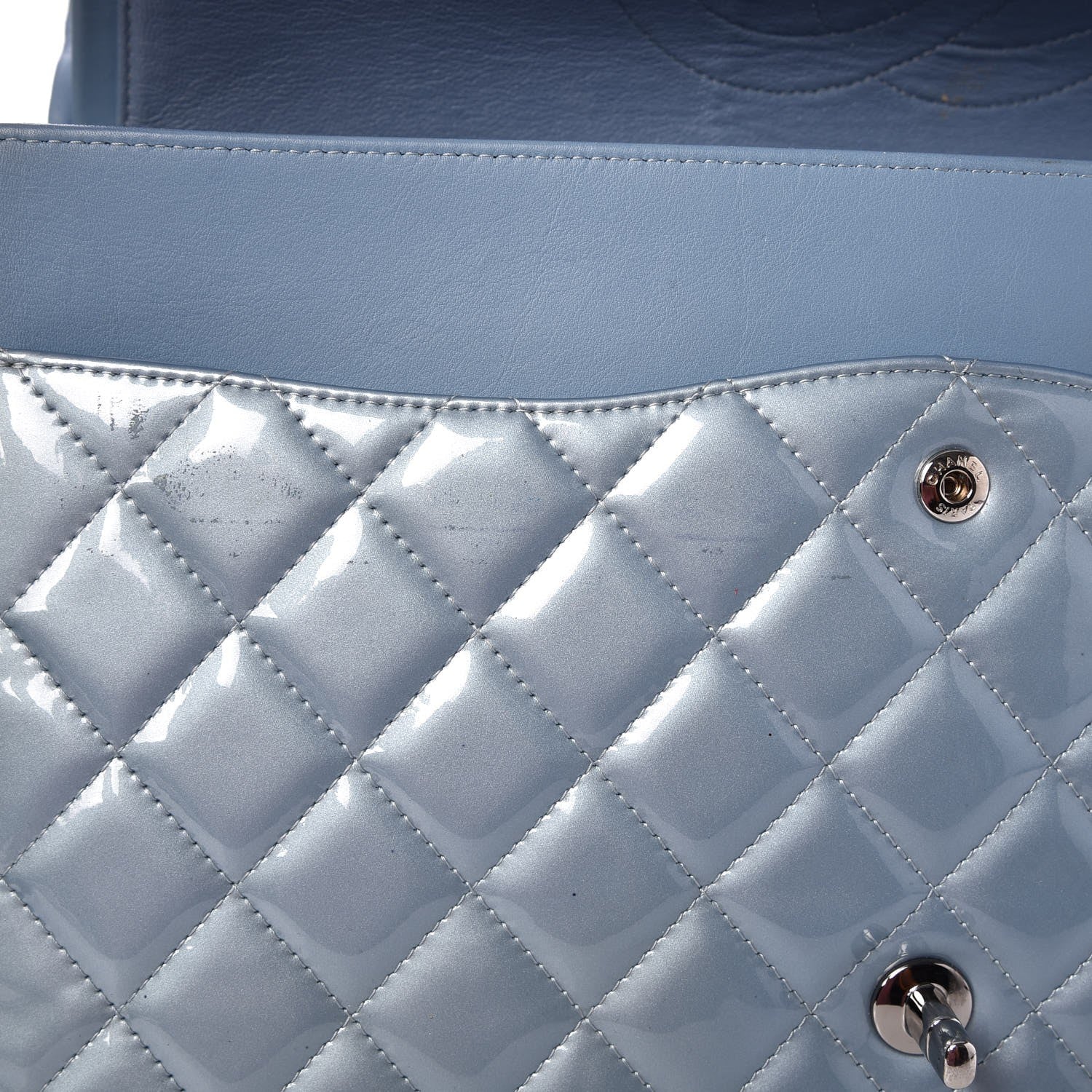 Chanel Patent Quilted Maxi Double Flap Light Blue 14 of 14