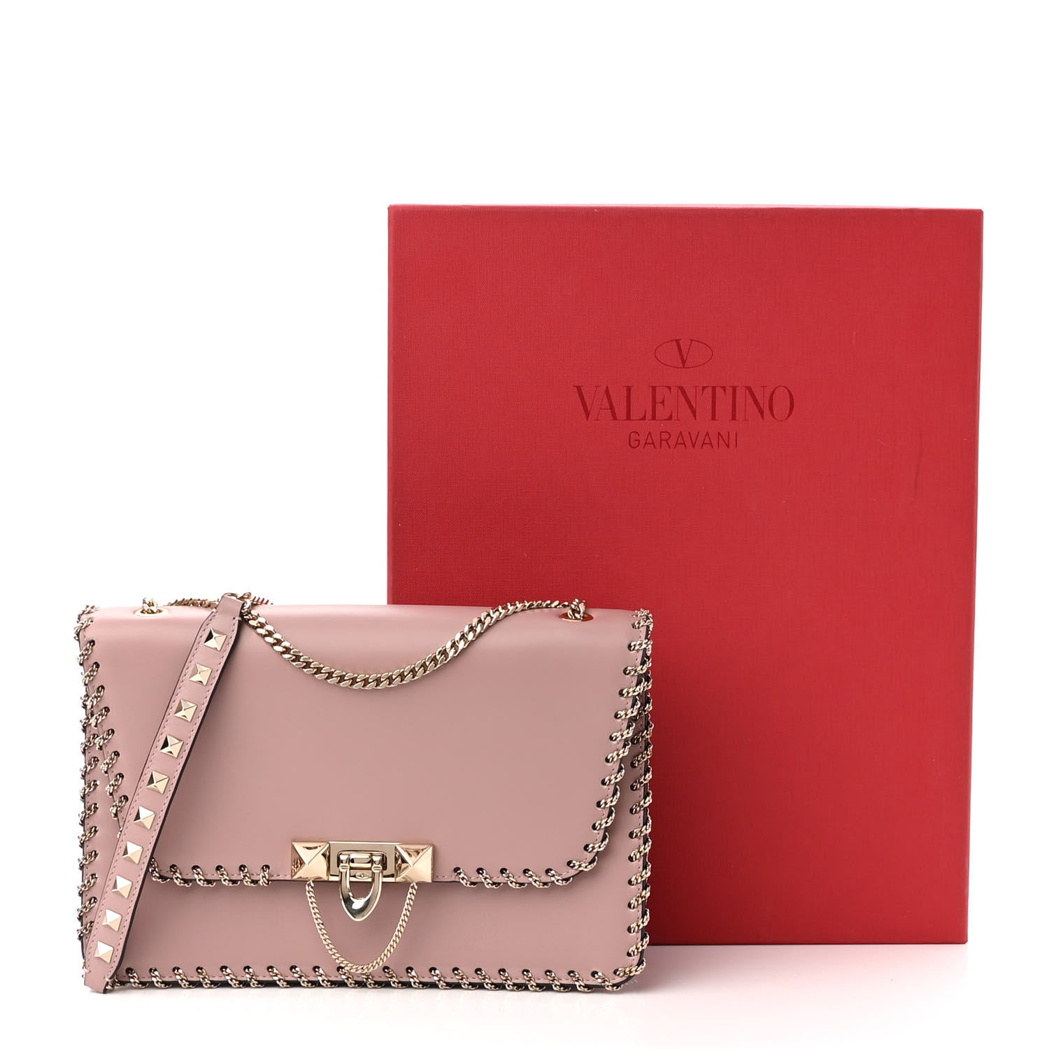 Valentino Garavani Vitello Groumette Small Rockstud Demilune Shoulder Bag Lipstick 10 of 10