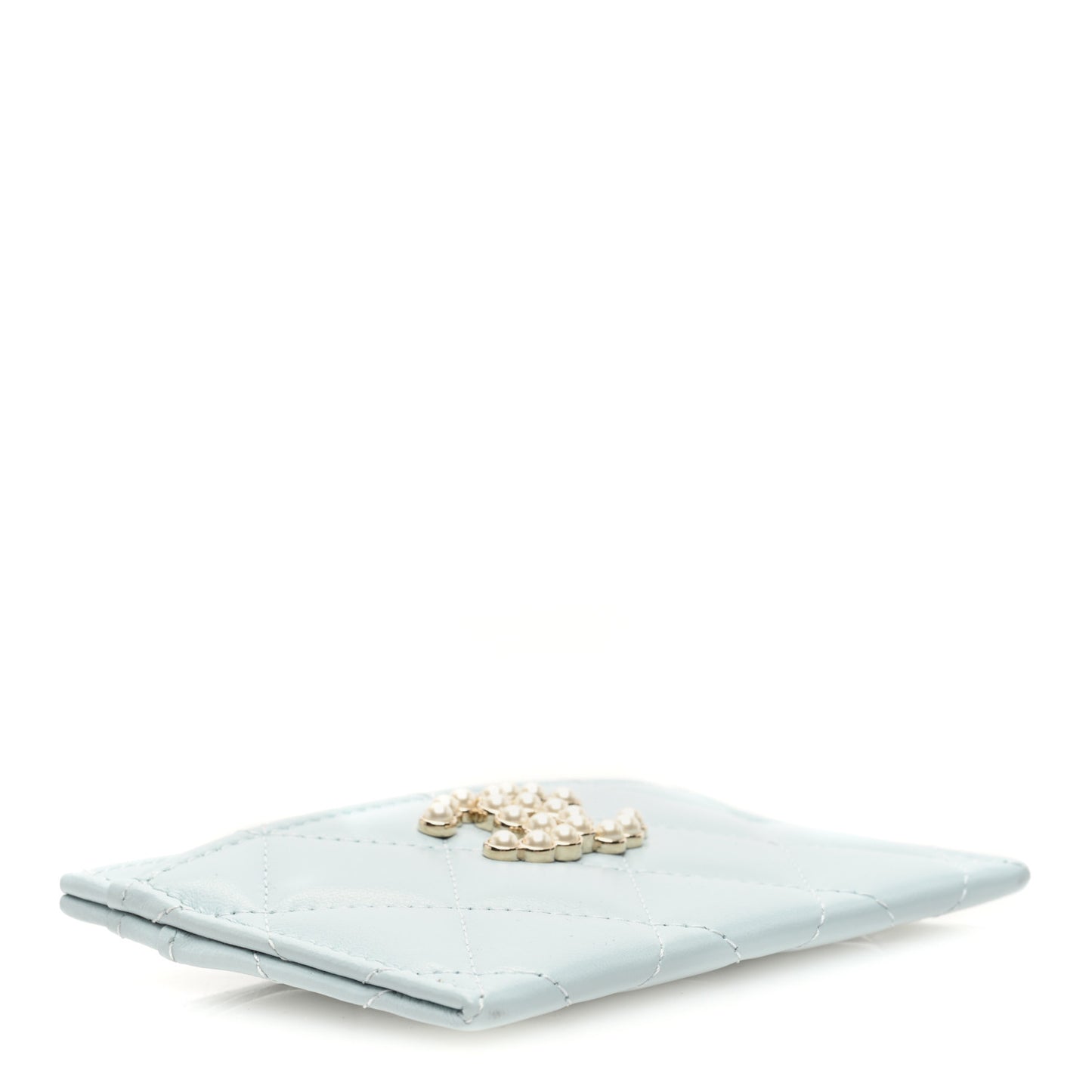 Lambskin Pearl Quilted Card Holder Light Blue