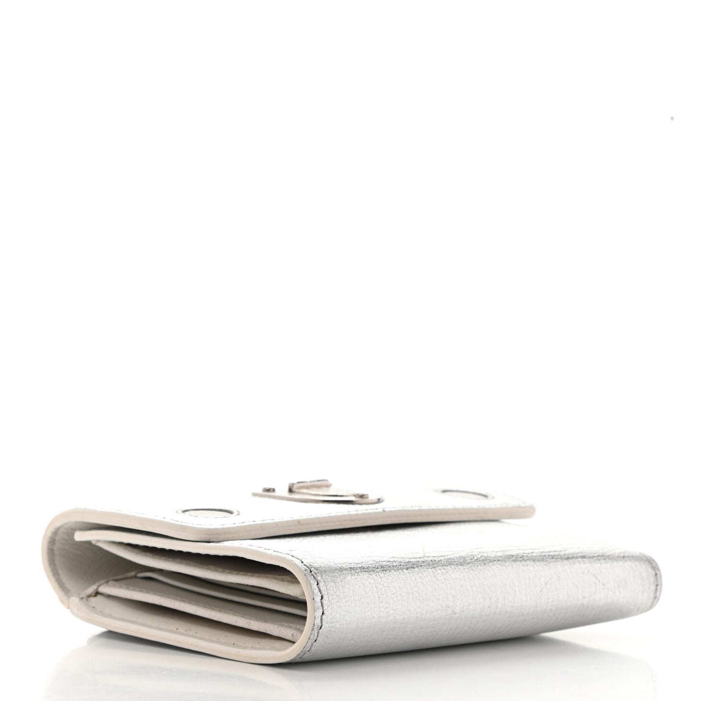 Metallic Goatskin Diorever Tri-Fold Wallet Silver