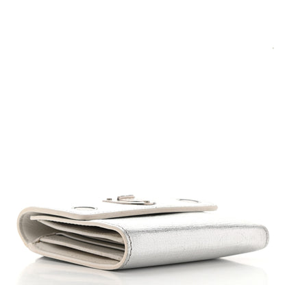 Christian Dior Metallic Goatskin Diorever Tri-Fold Wallet Silver 4 of 9