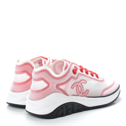 Chanel Calfskin Mesh Lycra Womens Logo Sneakers 36 White Red 4 of 9