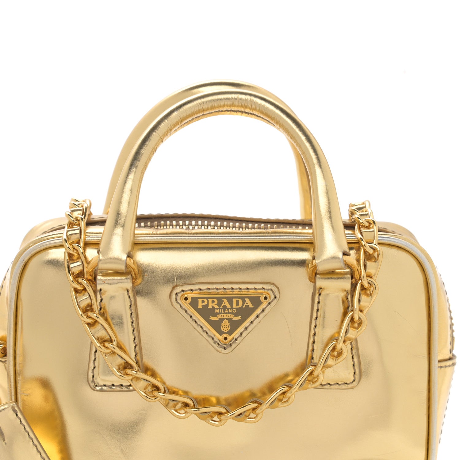 Prada Metallic Vitello Mini Top Handle Crossbody Bag Platino 7 of 9