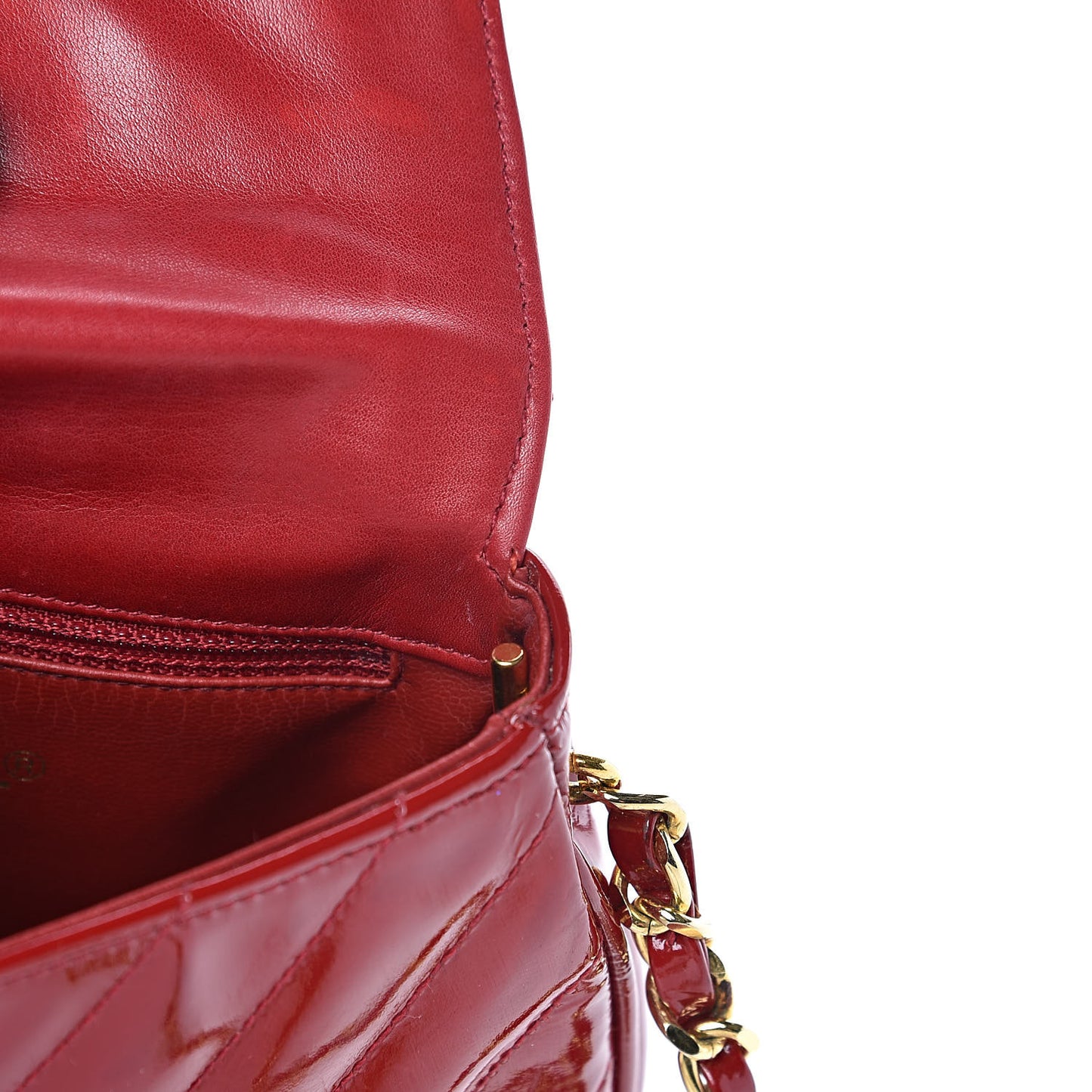 Patent Quilted Chevron Mini Flap Bag Red