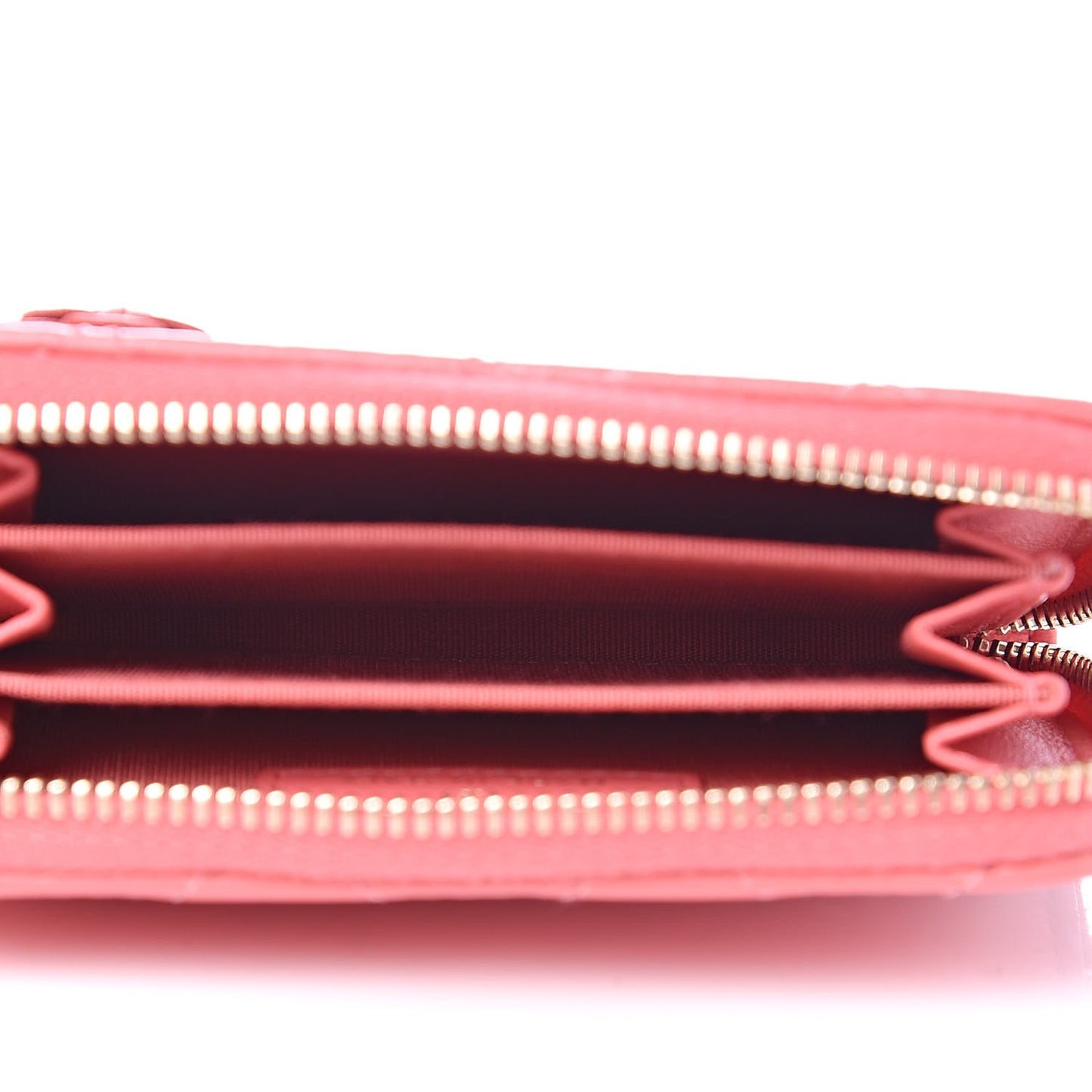 Lambskin Quilted Camellia Zip Coin Purse Pink