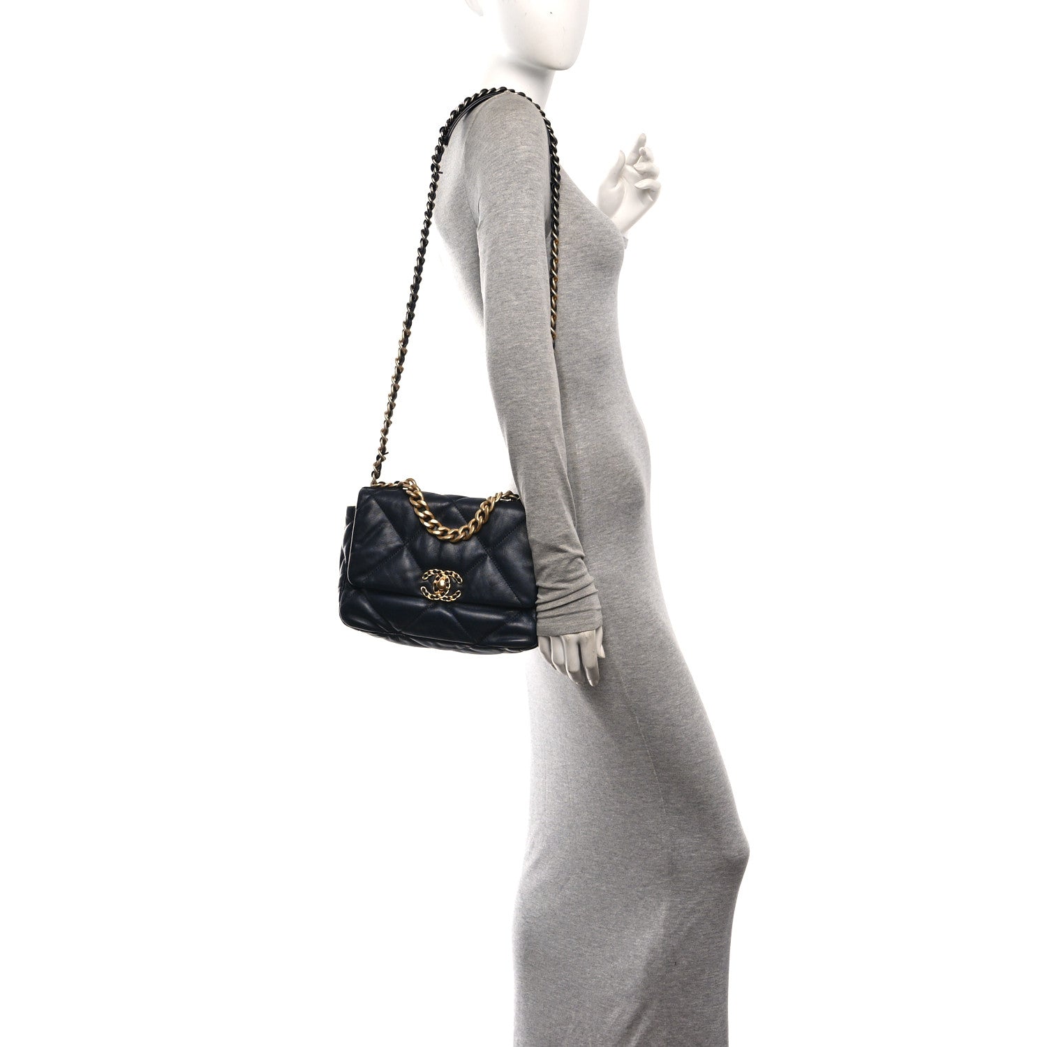 Chanel Goatskin Quilted Medium Chanel 19 Flap Navy Blue 3 of 9
