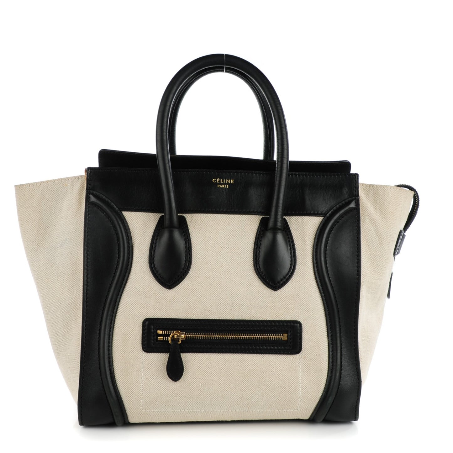 Smooth Calfskin Linen Mini Bi-Color Luggage Natural Black