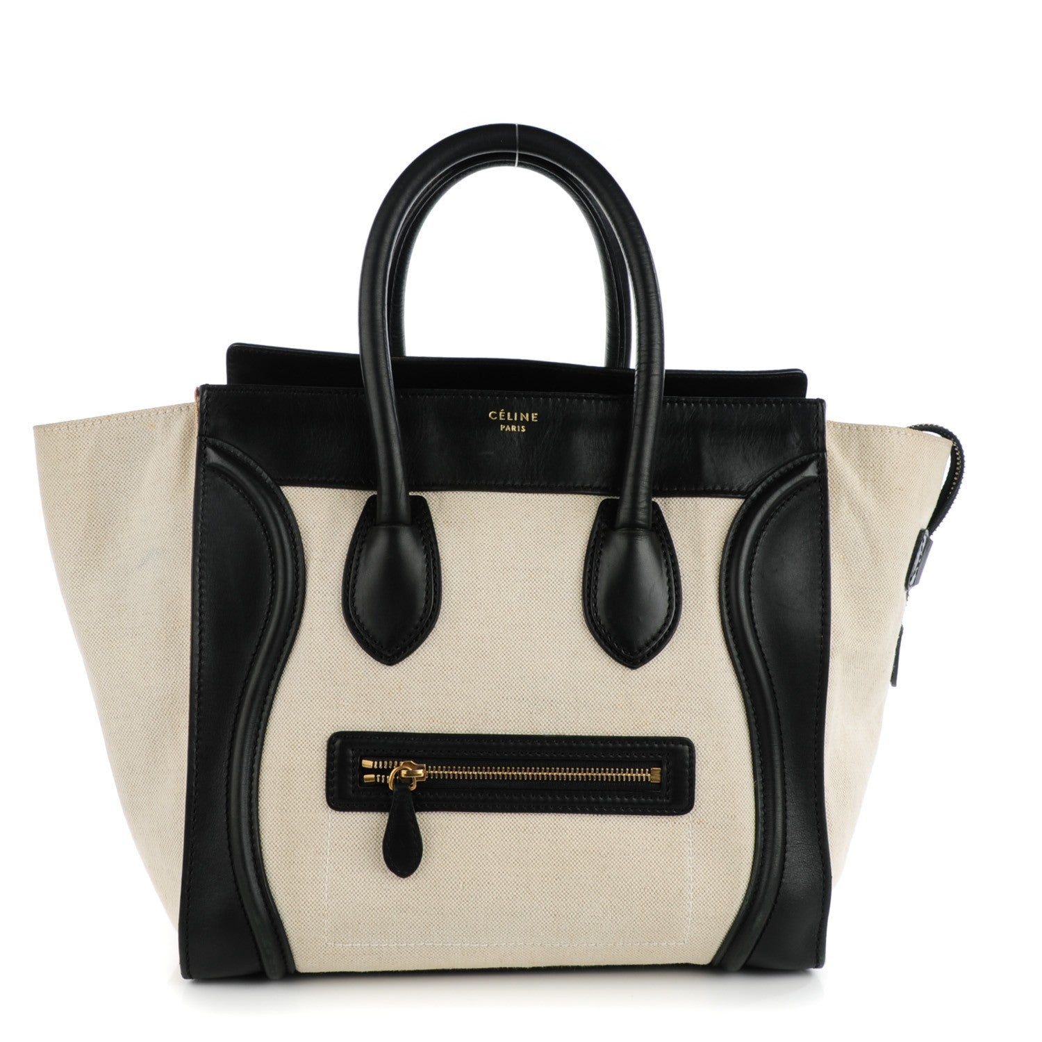 Celine Smooth Calfskin Linen Mini Bi-Color Luggage Natural Black 1 of 8