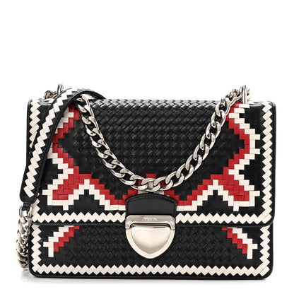 Prada Madras Woven Shoulder Bag Black Fuoco White 1 of 10