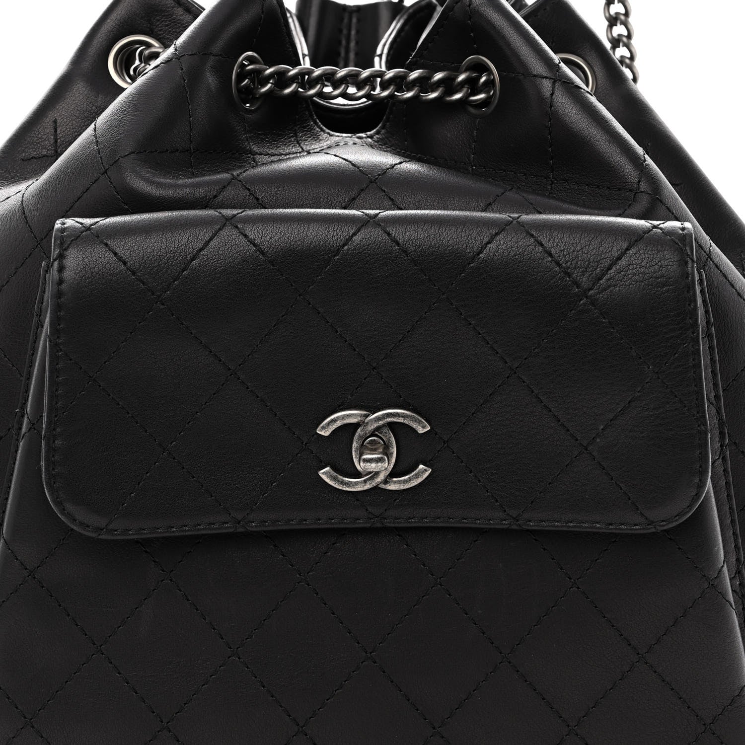 Chanel Calfskin Stitched Large Urban Luxury Drawstring Backpack Black 7 of 9