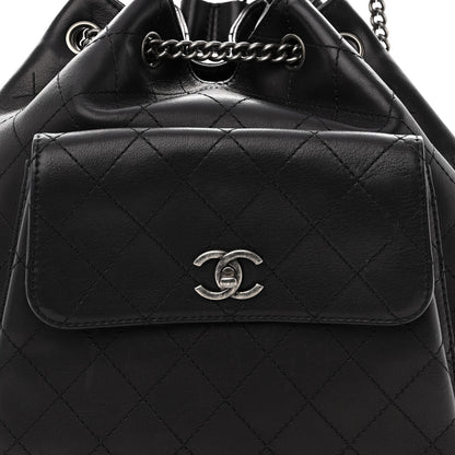 Chanel Calfskin Stitched Large Urban Luxury Drawstring Backpack Black 7 of 9