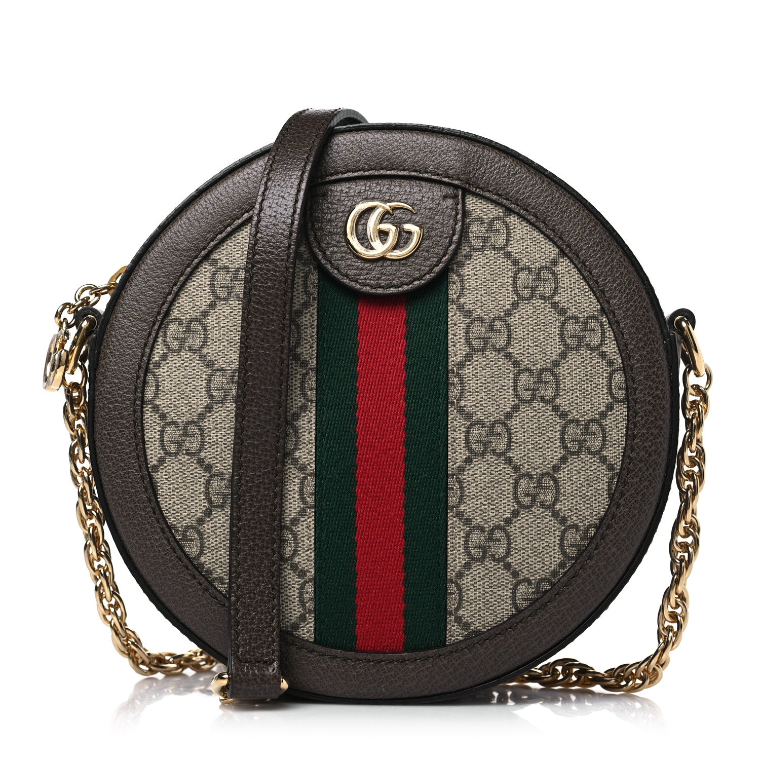 Gucci GG Supreme Monogram Web Mini Ophidia Round Shoulder Bag Brown 1 of 9