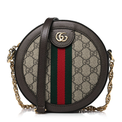 Gucci GG Supreme Monogram Web Mini Ophidia Round Shoulder Bag Brown 1 of 9
