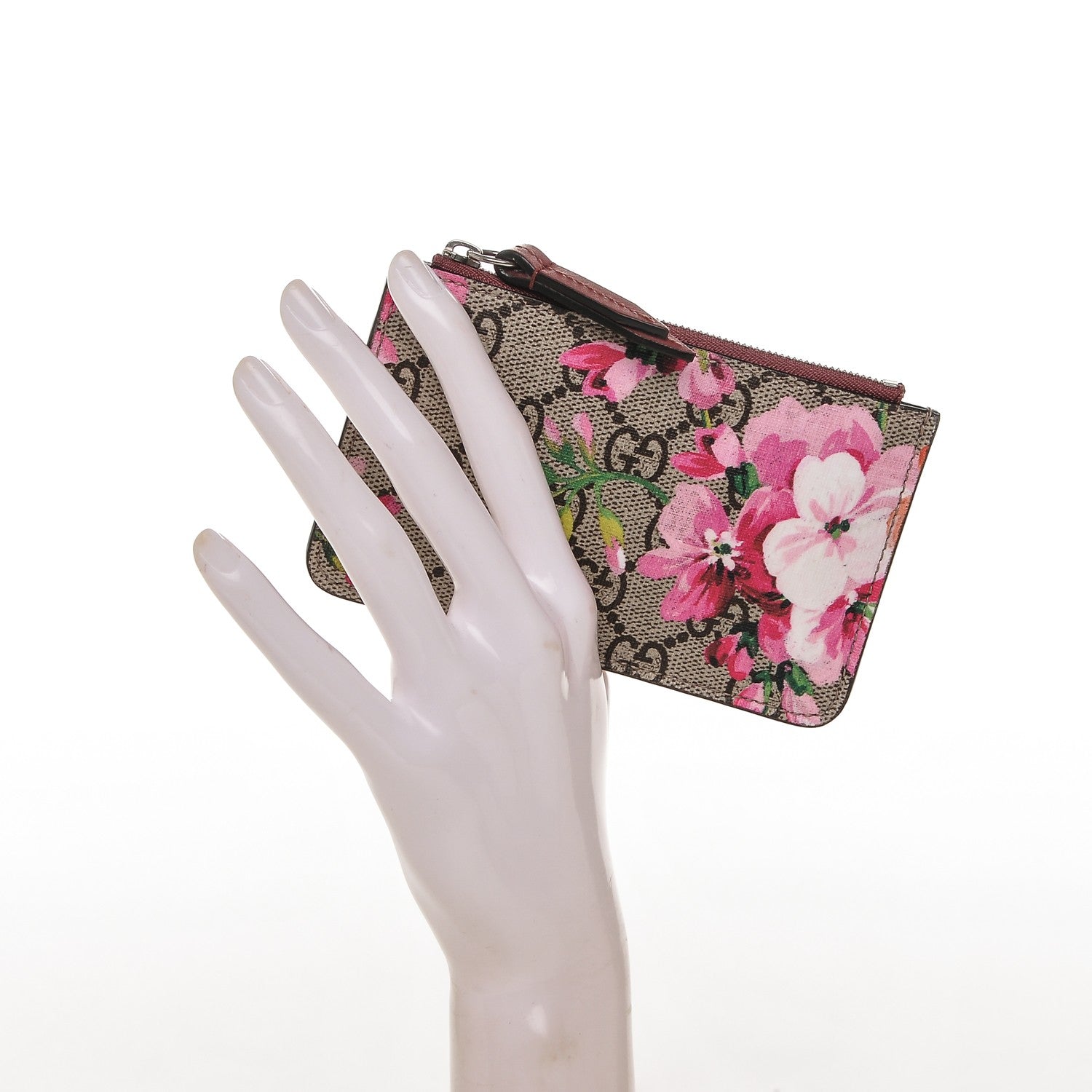Gucci GG Supreme Monogram Blooms Key Ring Coin Case Beige Multicolor Dry Rose 2 of 6