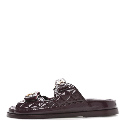Chanel Shiny Calfskin Quilted Velcro Dad Pearl CC Slide Sandals  40 Burgundy 1 of 9