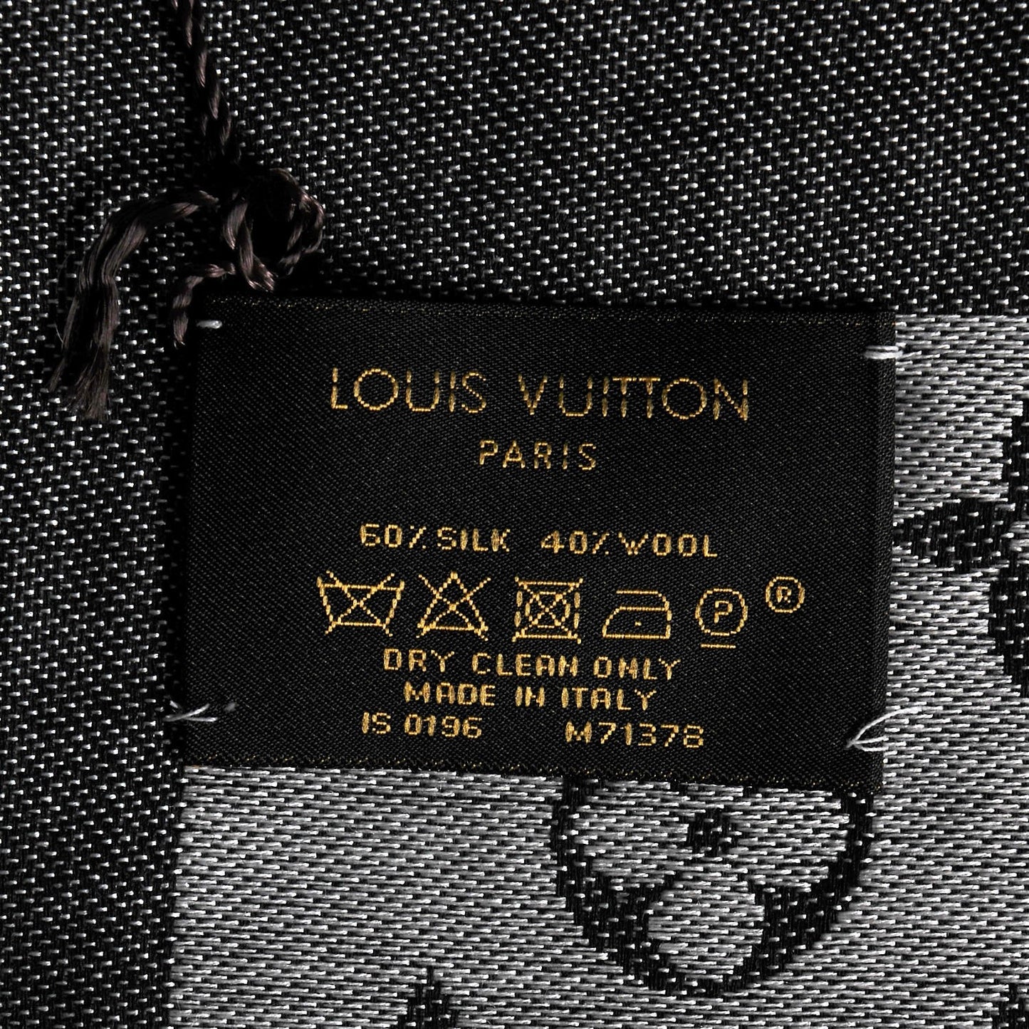Wool Silk Monogram Denim Shawl Black