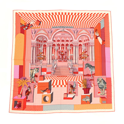 Hermes Cashmere Silk Grand Theatre Nouveau Shawl 140 Vieux Rose Corail Vermillon 1 of 5