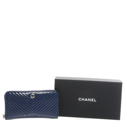 Chanel Patent Chevron Zip Around Wallet Blue 8 of 8