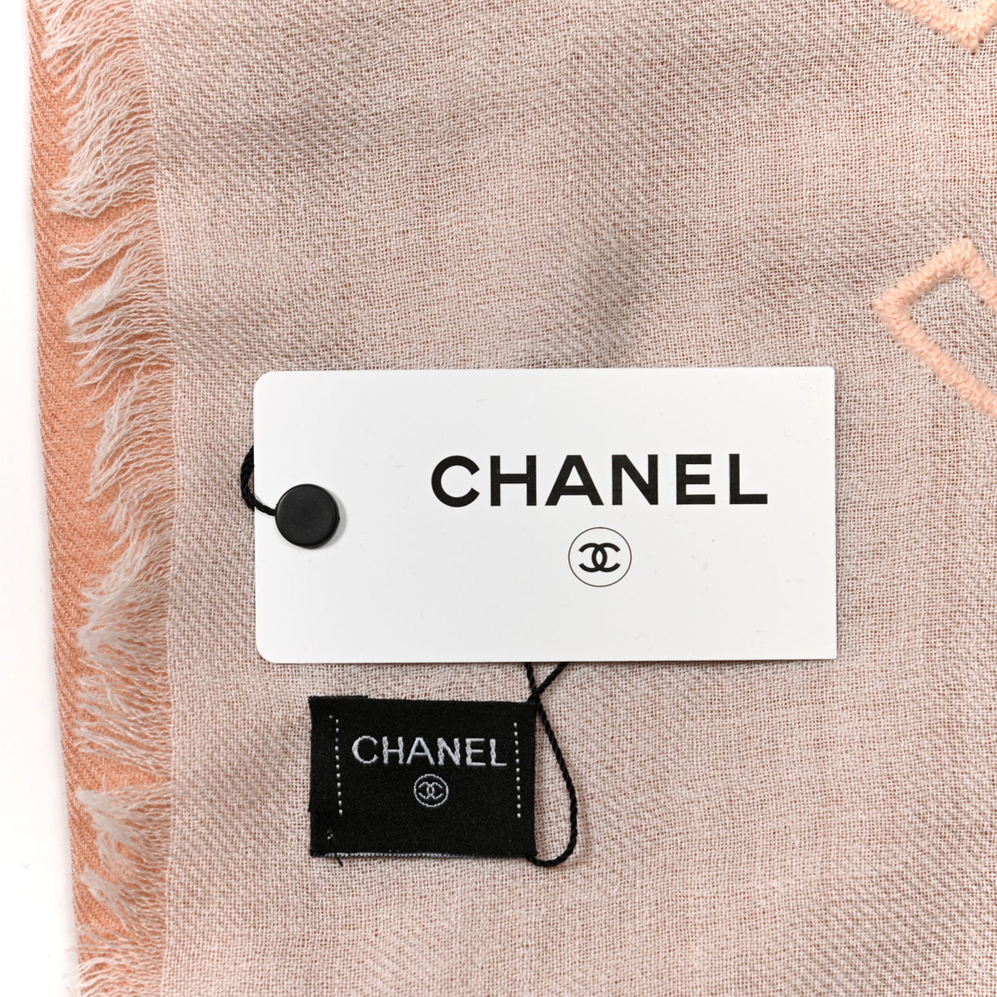 Cashmere CC Fringe Scarf White Pink