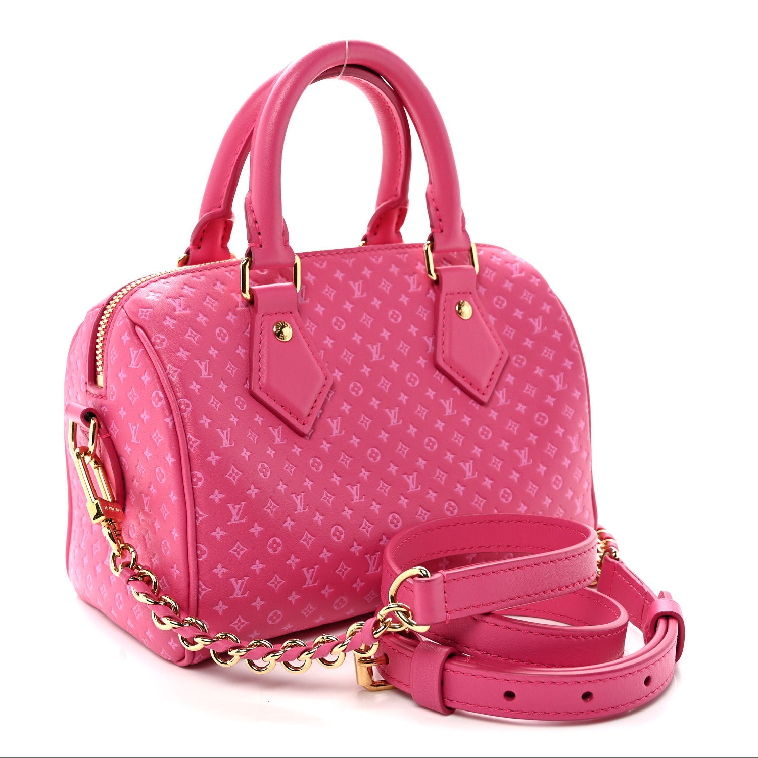 Louis Vuitton Calfskin Nanogram Embossed Speedy Bandouliere 20 Rose 2 of 9
