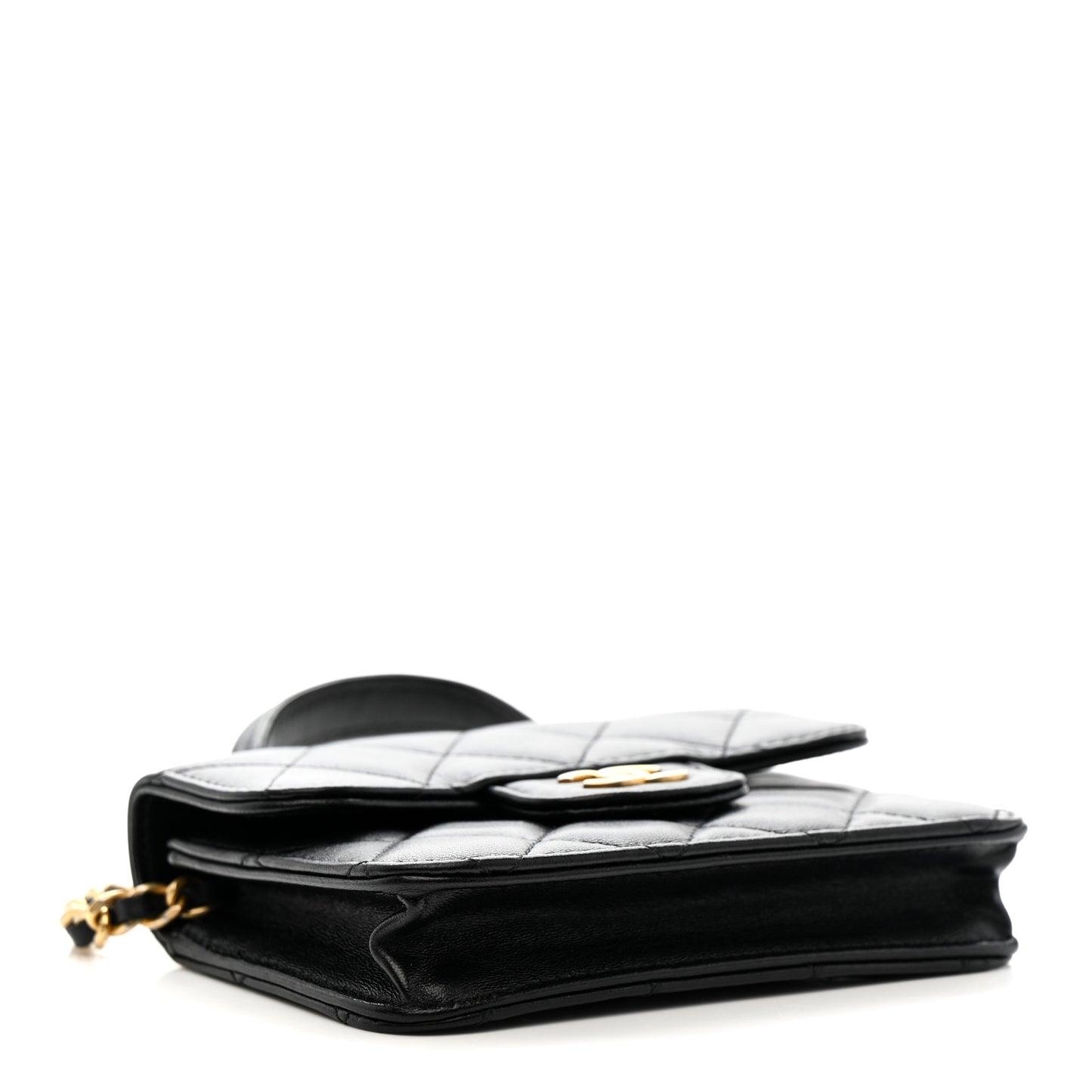 Lambskin Quilted Top Handle Flap Coin Purse With Chain Black