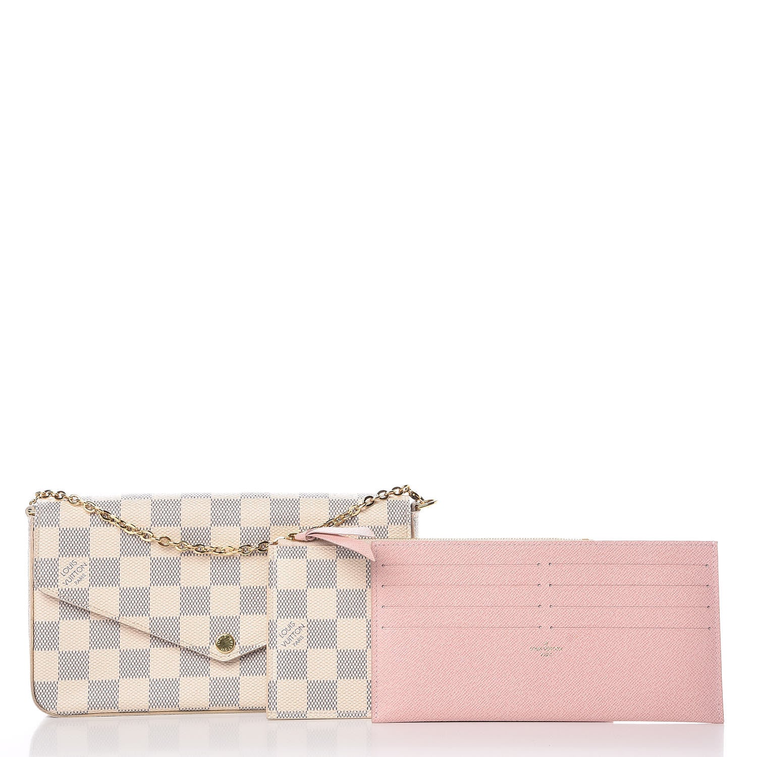 Louis Vuitton Damier Azur Pochette Felicie Chain Wallet Rose Ballerine 3 of 9