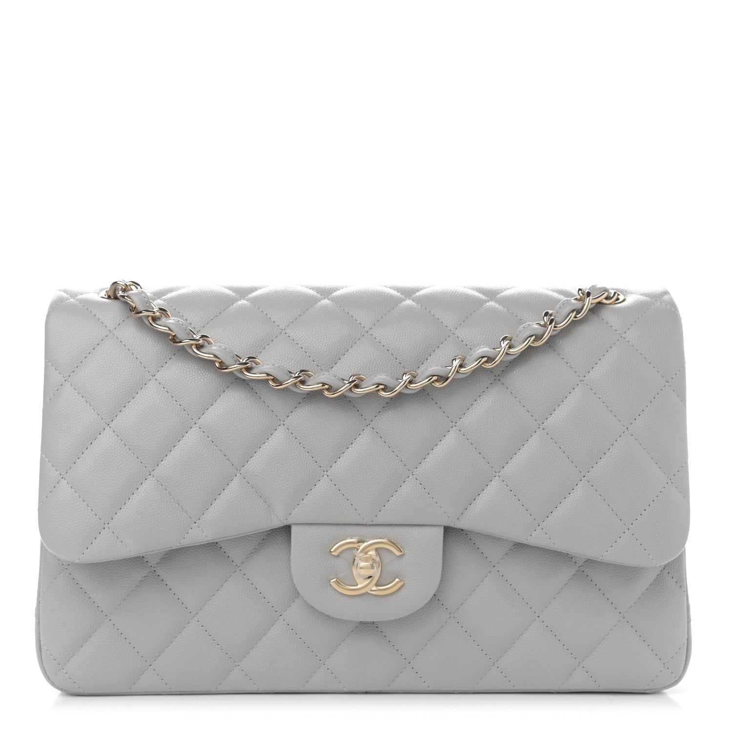 Chanel Caviar Quilted Jumbo Double Flap Light Grey 1 of 8