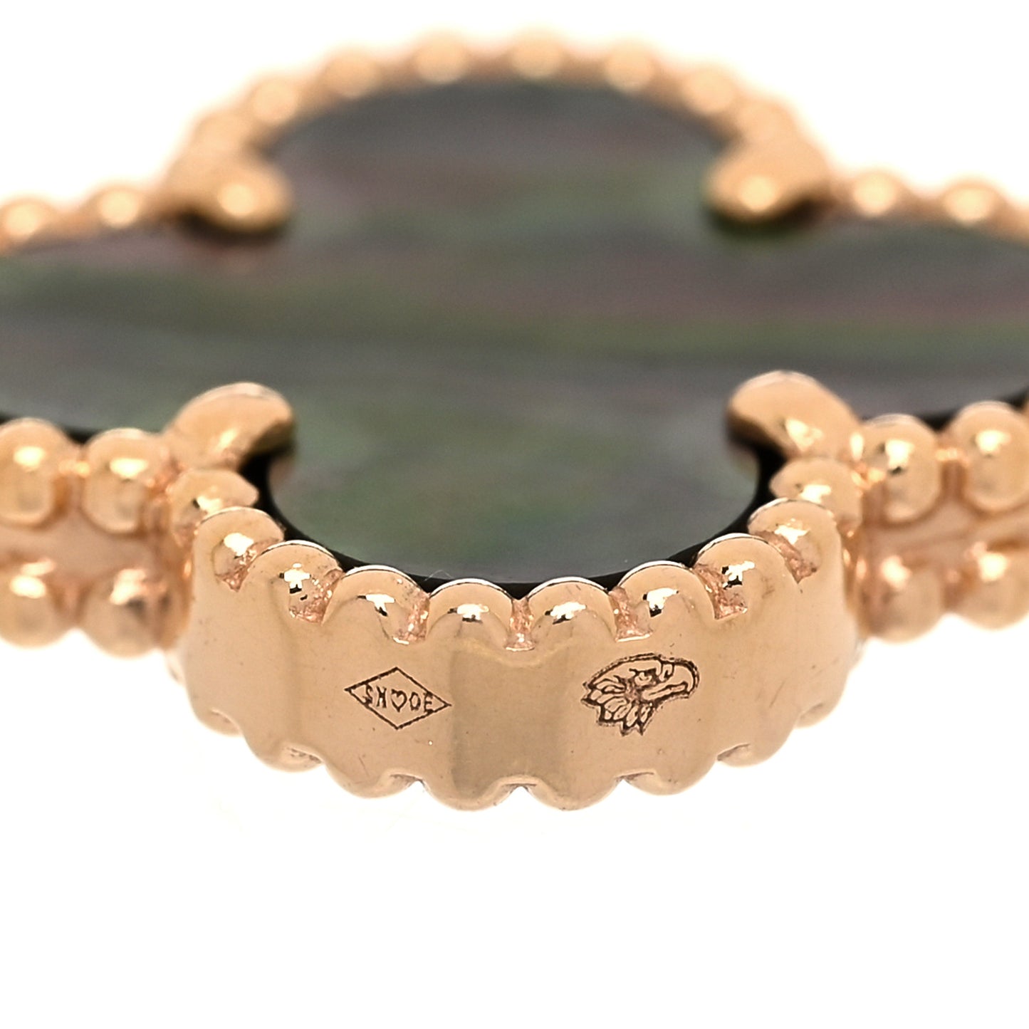 18K Rose Gold Diamond Gray Mother of Pearl 5 Motifs Vintage Alhambra Bracelet