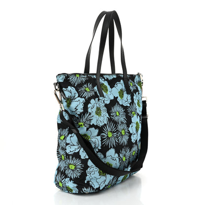 Prada Tessuto Nylon Saffiano Floral Print Tote Black Blue Multicolor 3 of 14