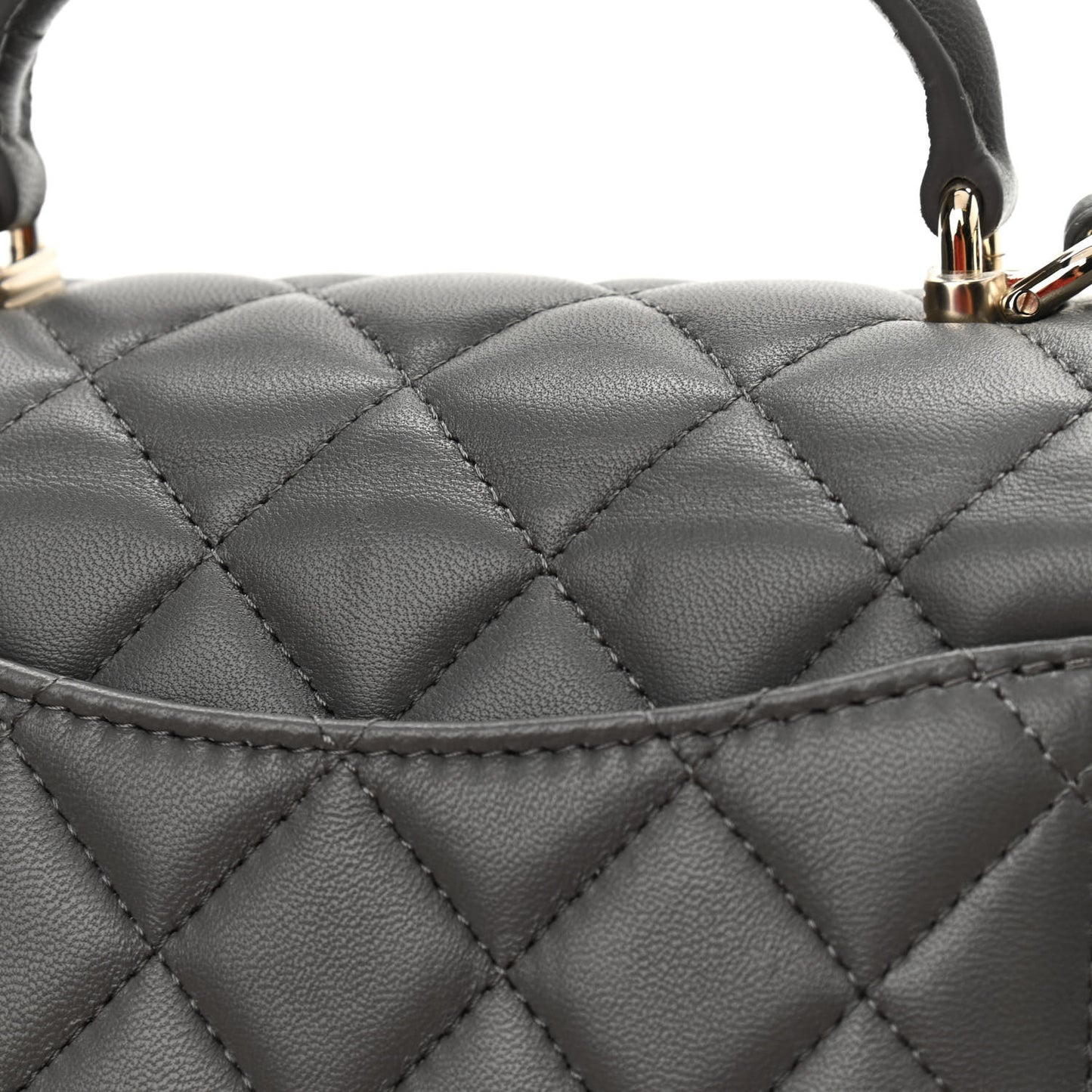 Lambskin Quilted Mini Top Handle Rectangular Flap Dark Grey