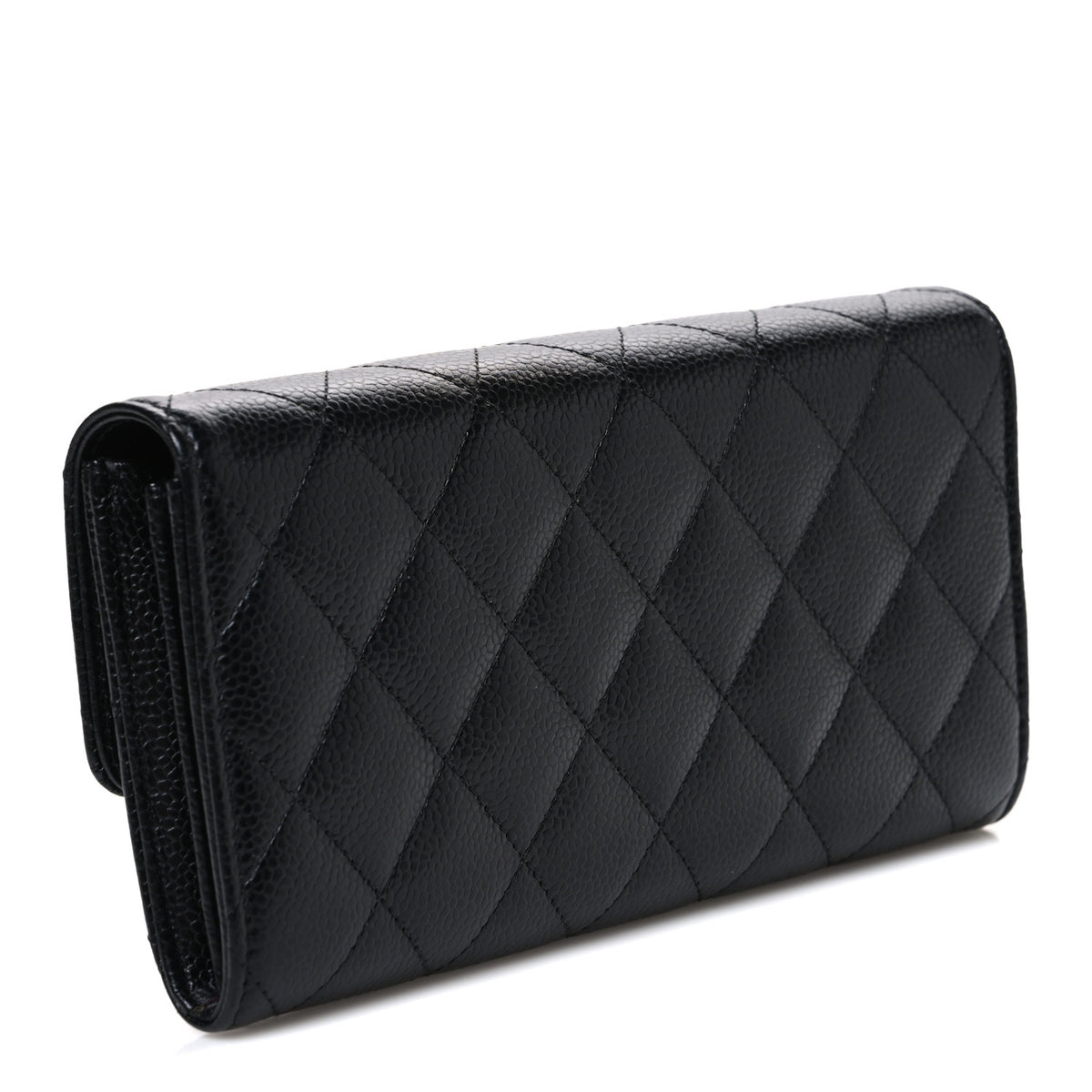 Caviar Quilted Large Gusset Flap Wallet Black