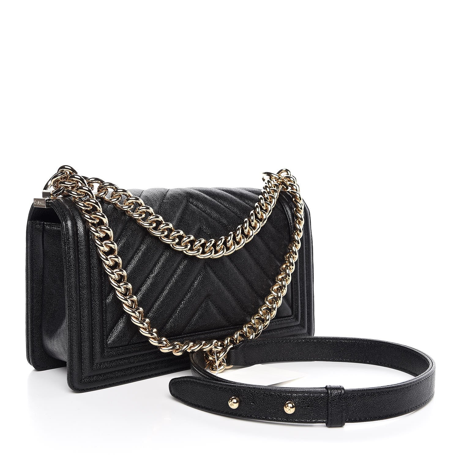 Chanel Caviar Chevron Quilted Medium Boy Flap Black 3 of 8