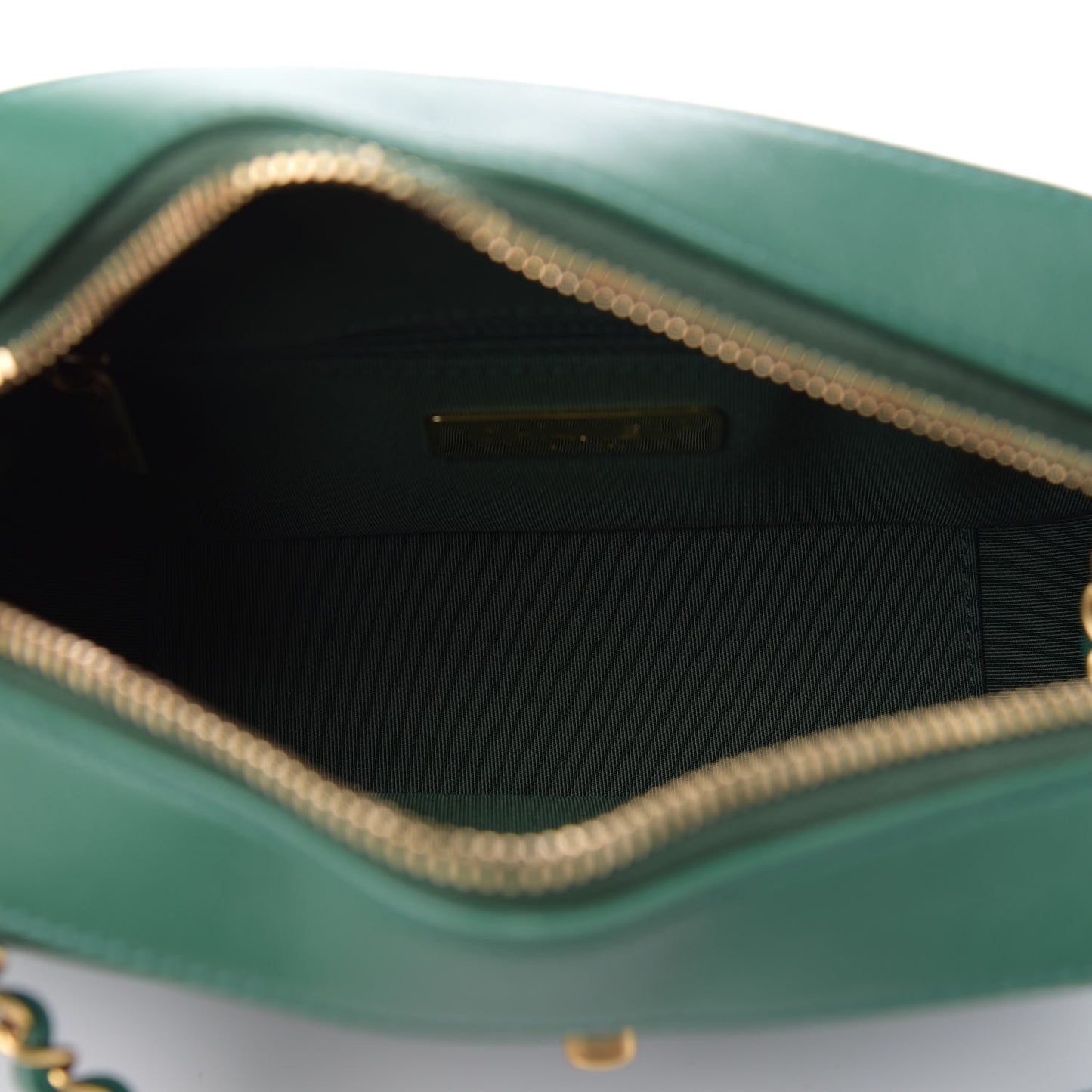 Goatskin Quilted Chain Infinity Camera Case Green
