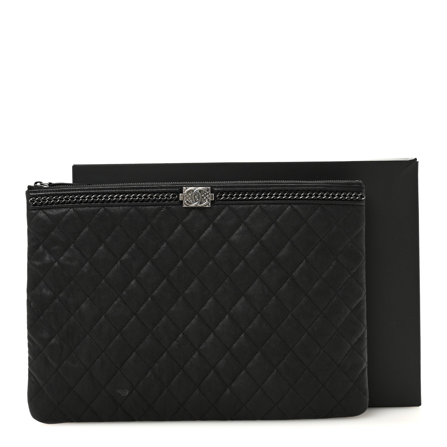Chanel Calfskin Quilted Large Boy Chain Around Cosmetic Case Black 11 of 11