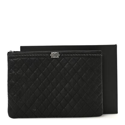 Chanel Calfskin Quilted Large Boy Chain Around Cosmetic Case Black 11 of 11