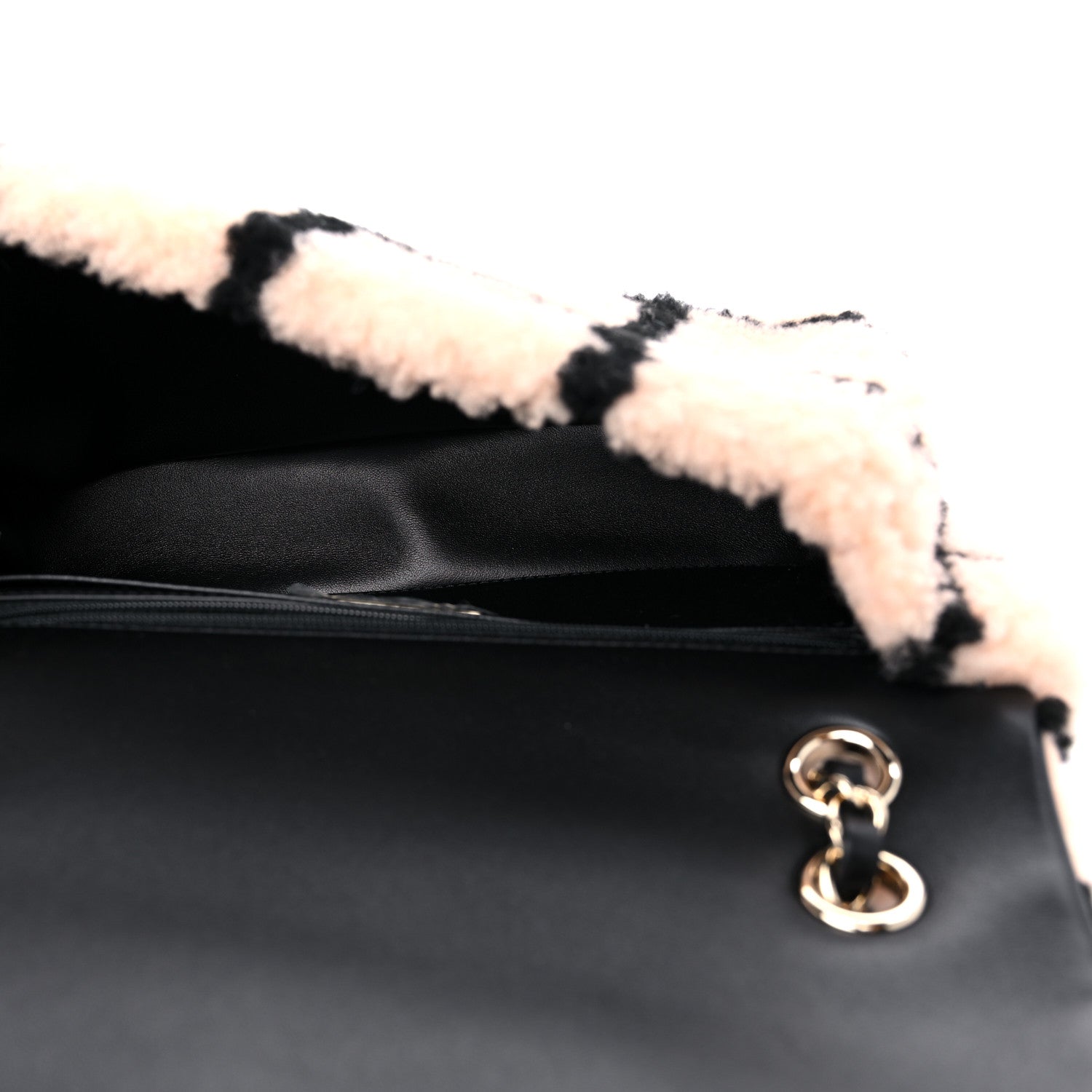 Chanel Shearling Lambskin Large Fluffy Tartan Single Flap Pink Black 5 of 10