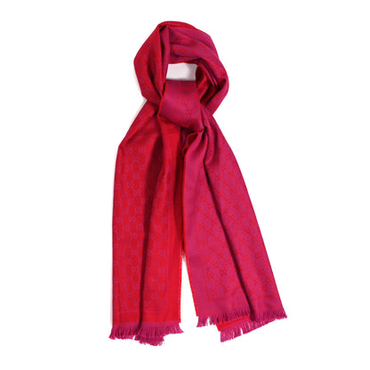 Gucci Wool Silk GG Monogram GGWeblong Fringe Scarf Shawl Orange Pink 1 of 5